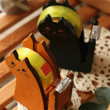 

1 x Cute cat wooden tape Dispenser Tape holder Tape cutter Office & School Supplies