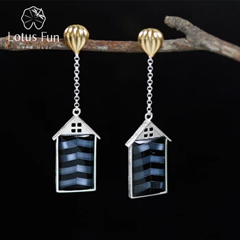 

Lotus Fun Real 925 Sterling Silver Agate Mother of Pearl Handmade Fine Jewelry Balloon Castle Dangle Earrings for Women Brincos