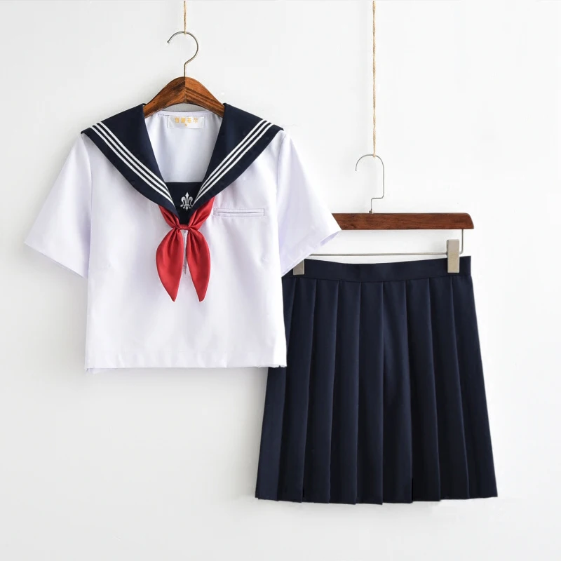 

Trident Embroidery Japanese School Uniforms Sailor Uniform Navy Style Students Clothes For Girl Plus size Japanese School Skirt