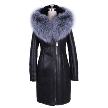 100% nature fox Fur collar Winter Fashion Faux suedette Women Coat Fur Slim Hooded Thickened Bust 140 CM New Factory wholesale