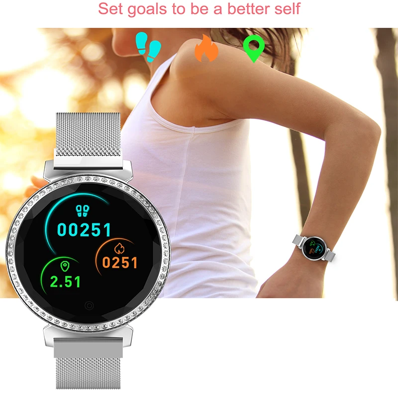 Vorke VK11 Women Smart Watch Fitness Tracker 3D Diamond Blood Pressure Heart Rate Monitoring Wristband Best Gift for Women