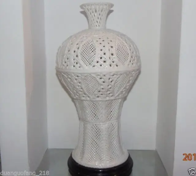 

Oriental Vintage Handwork Carved openwork Dehua White Porcelain big Vase & Base