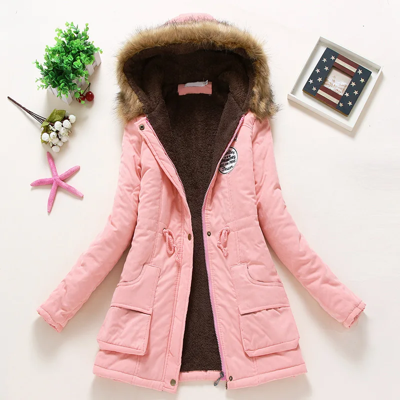 2019 Women Overcoat 2019 Winter Warm Hooded Coat Pockets Long Slim Faux Fur Winter Jacket