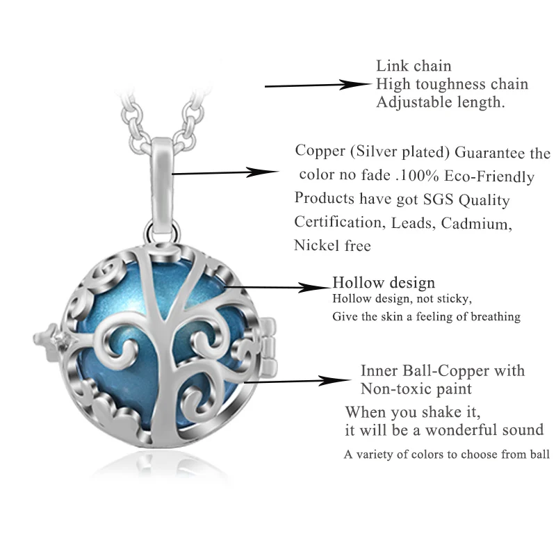 Eudora 20 мм посеребренный медный мексиканский кулон бола Ожерелье бола Музыкальное дерево жизни клетка кулон Беременность женские ювелирные изделия K165N20