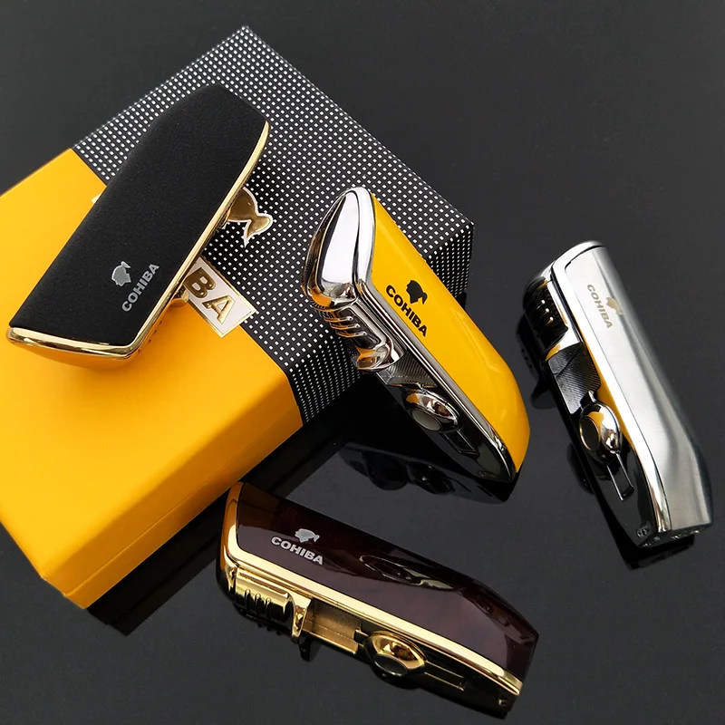 Металлическая 3 струйная Зажигалка COHIBA прикуриватель для сигар с дыроколом