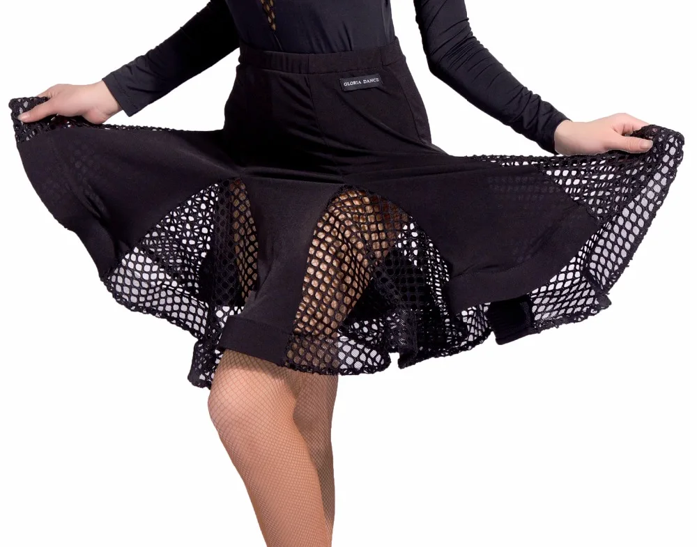 

GD2019 kid latin ballroom party dance professional large mesh stitching design skirt for girl