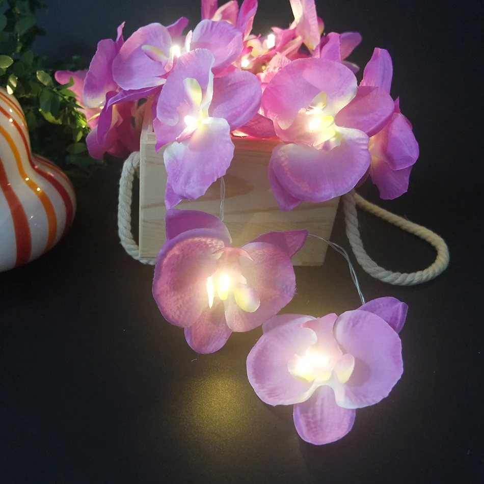 Unique handmade orchid LED String Lights,AA Battery floral holiday lighting, Event Party garland decoration,Bedroom decoration