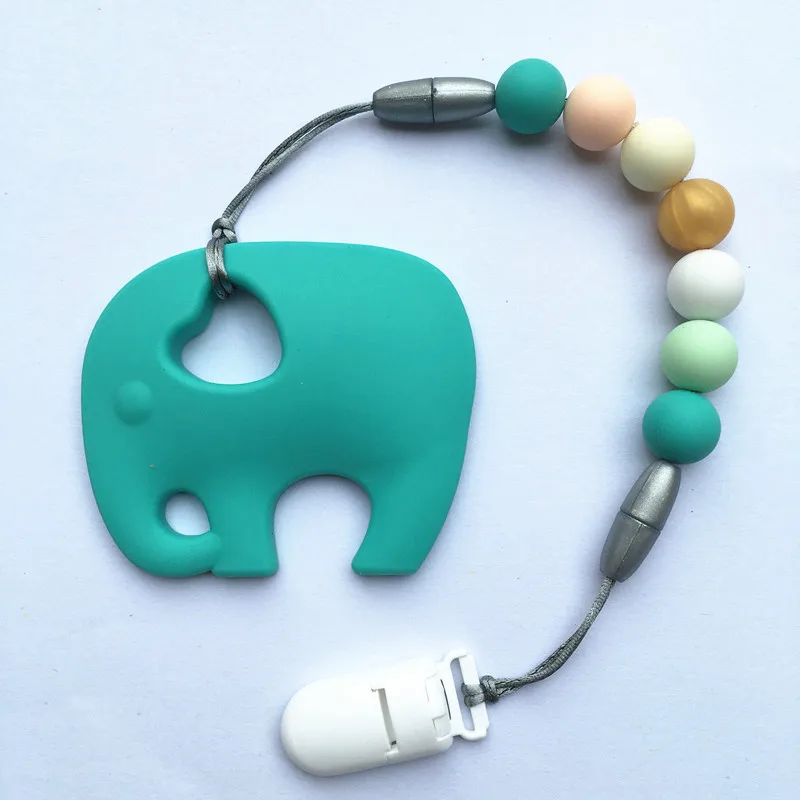 Silicone Teething pacifier clips with large elephant Food Grade Baby