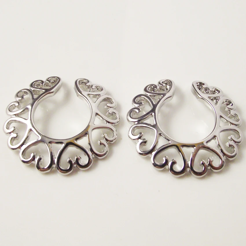 

2 Piece 2016 New Heart Fake Nipple Rings SILVER HEART CIRCLE STAINLESS STEEL CLIP ON NON PIERCING NIPPLE SHIELD RINGS