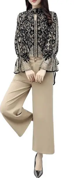 Комплект со стильным принтом широкие брюки с женский комплект 2 шт. Conjunto Feminino Pantalon