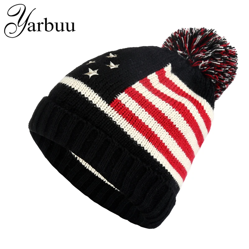 

[YARBUU] Casual Beanies knitted winter hat for women and girl Knitting wool ball Warm Gorros Outdoor Brand Thick Female Cap