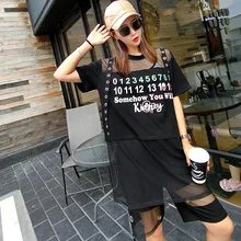 Новая женская летняя обувь прилив бренд сетки шить свободные большие размеры футболка с короткими рукавами для женщин жира мм