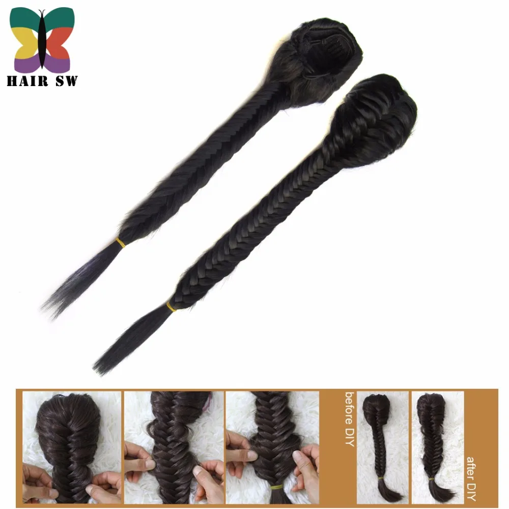 Long Straight Fishtail Braids Ponytail clip in Plaited Rope Hair Extension Synthetic Hair For wedding or daliy use