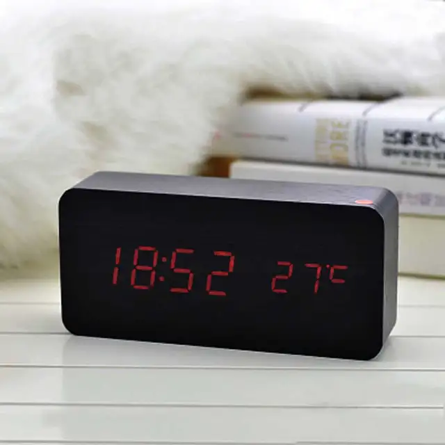 NEW rectangle high quality retro bedside Wooden LED light Alarm Clocks