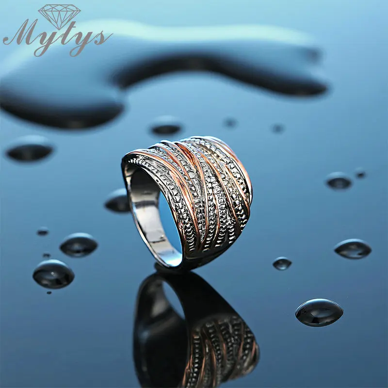 Mytys 18 мм массивное кольцо Ретро мода Геометрическая линия крест широкое кольцо переплетенное розовое серебро микс золото подходит для всех вещей R2099