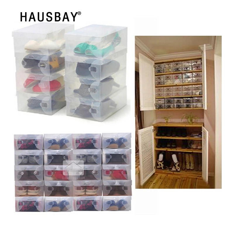 

High Quality 10pcs/lot Foldable Plastic Shoe Storage Case Boxes Stackable Organizer Shoe Holder basket Easy DIY 0404