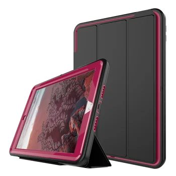 

For New iPad 9.7 2017 3-Layer Smart Cover Case 360 Full Protection Heavy Duty PC+TPU+PU Folding Stand Hard Armor Tablet Case