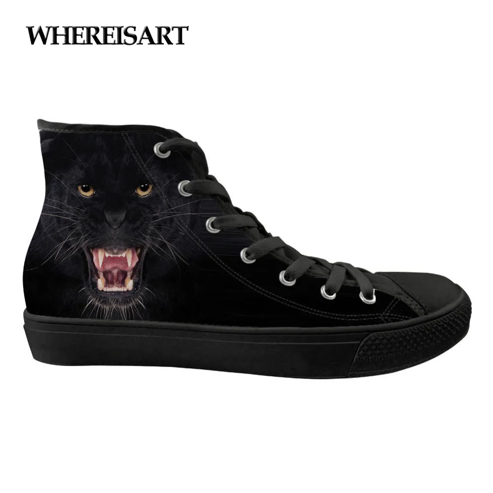 

WHEREISART Flats Fashion Animal Lion 3D Print Women's High Top Canvas Shoes Cool Spring Casual Women's Vulcanized Sneakers 2019
