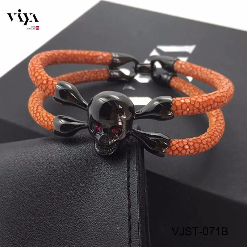 orange-stingray-leather-white-black-skull-bracelet-(5)