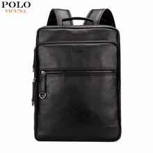 VICUNA POLO Large Capacity Cool Black Leather Men Backpack Promotion Solid Black Mens Laptop Backpack Leather