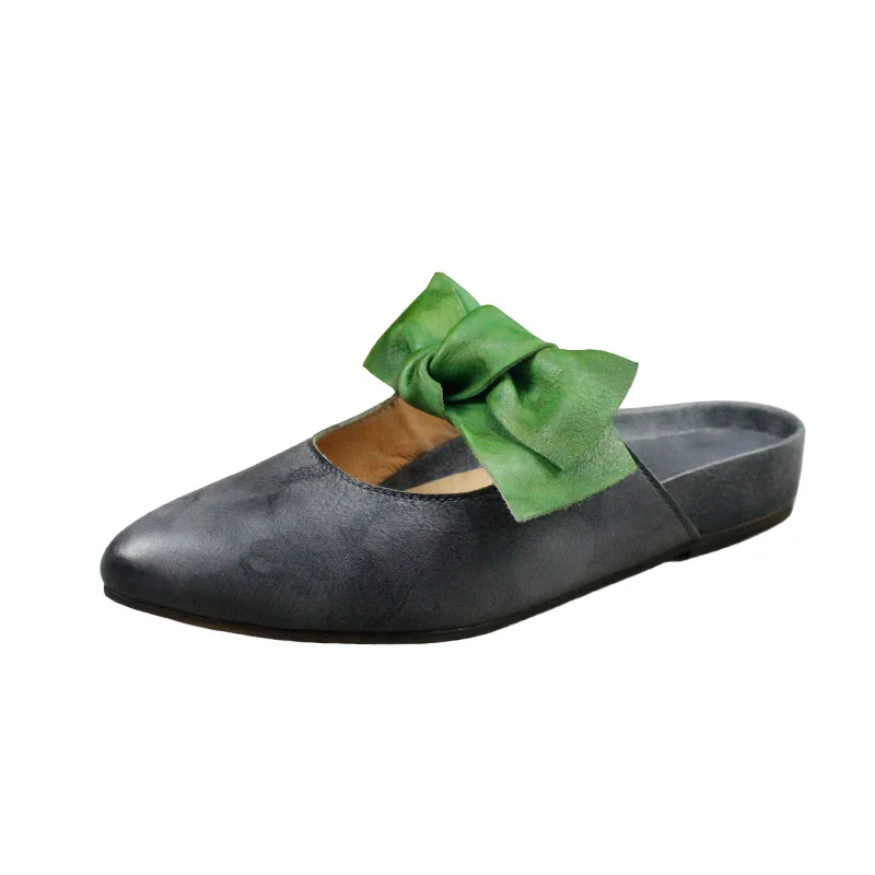 

Retro casual Baotou sandals and slippers pointed leather flat women's shoes comfortable wild bow spring and summer new 2019