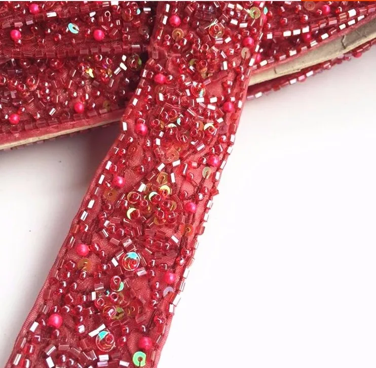 1 yard/lot 3cm 1.18" width red Rhinestones beads stones lace trim