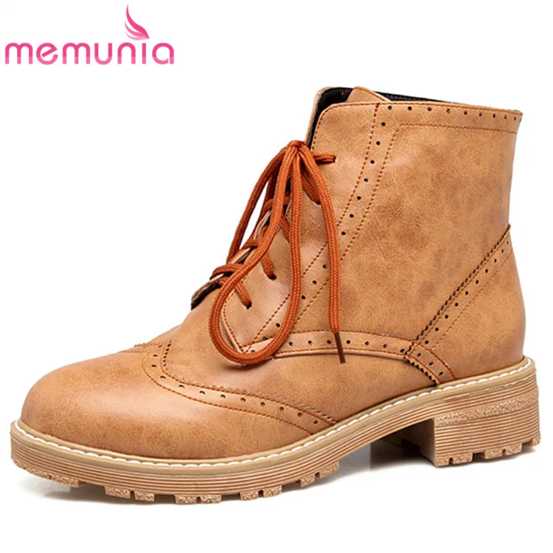

MEMUNIA 2018 new ankle boots platform boots fashion lace up round toe boots autumn winter women boots big size 33-43