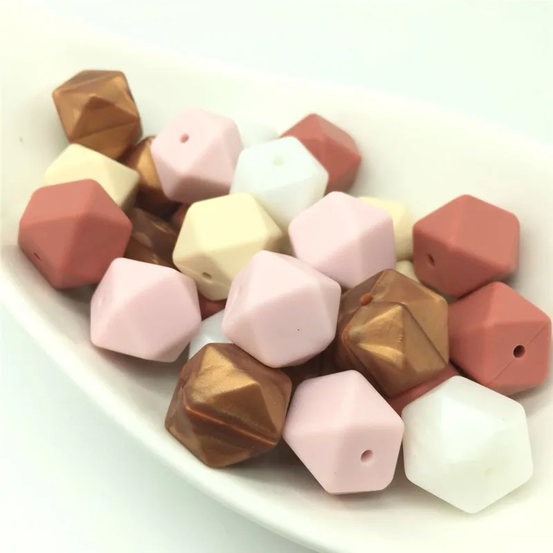 

20 PCS Mix Colors Set 17 MM Hexagon Silicone Beads Teething Baby Teether Pacifier Clips Accessories Food Grade Free Shipping