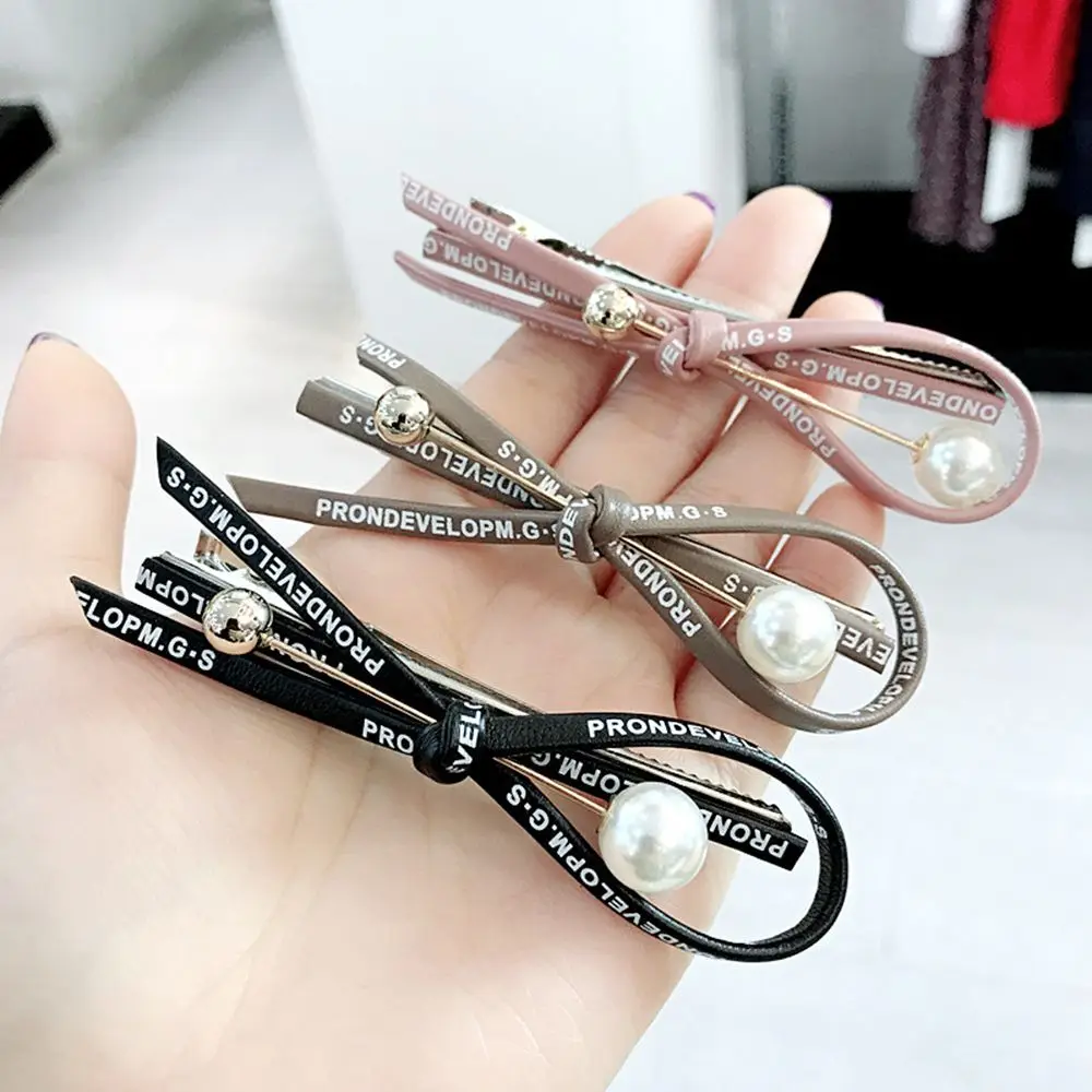 

New PU Leather Hairpin Bow Hairpin Duckbill Clip Letter Pearl Hairpin Fashion Female Hair Accessories Korean Headwear