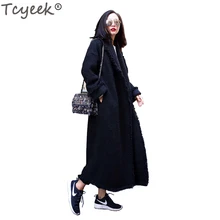 Tcyeek модное шерстяное пальто супер длинная толстая теплая Женская куртка зимняя manteaux hiver femme костюм; пальто с воротником Balck YYJ293