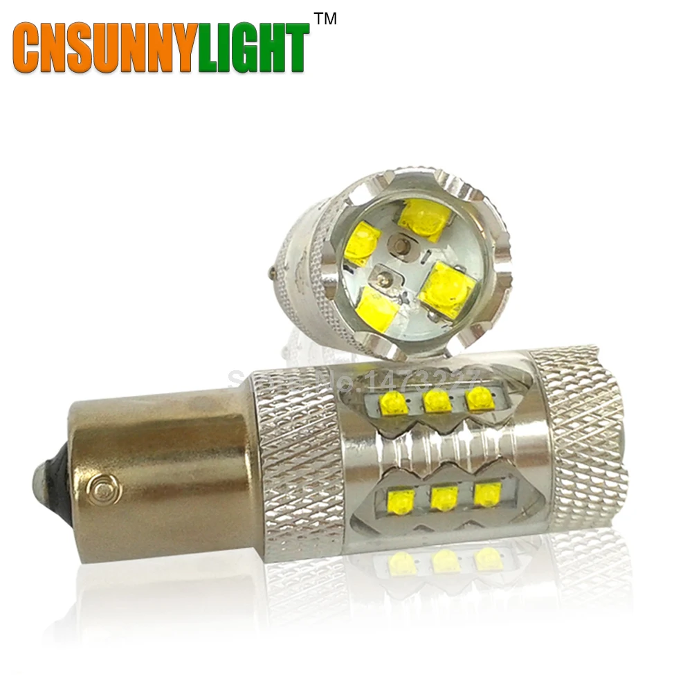 

CNSUNNYLIGHT 1156/BA15S/P21W P21/5W PY21W S25 Car Led Light 80W Brake Tail Turn Signal Light Bulb 12V 24V White 6000K