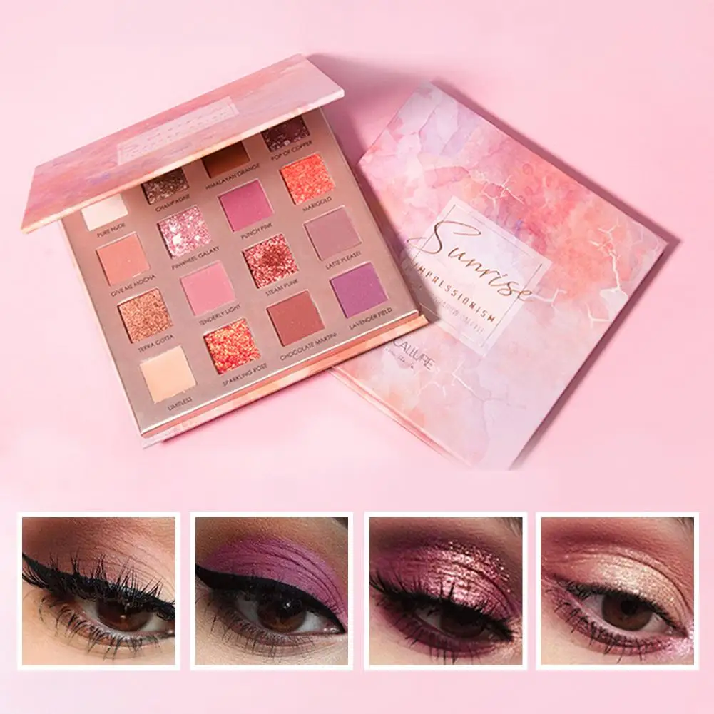 Minshzee 16 цветов Тени для век Палитра мерцающий Блестящий Матовый Desert Rose