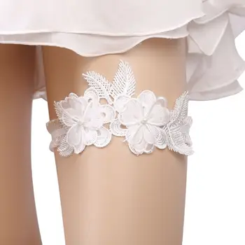 

Women Wedding Bridal Delicate Crochet Floral Leaf Lace Thigh Rings Elastic Leg Garters Imitation Pearl Beaded Party Accessories