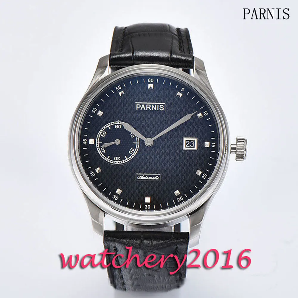 

New 43mm Parnis black dial leathre strap men's watches of the famous luxury brand date adjust Automatic movement Men's Watch
