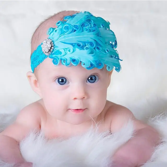 

2019 feather baby headband girls' hairbands bow Christmas Headbands blue