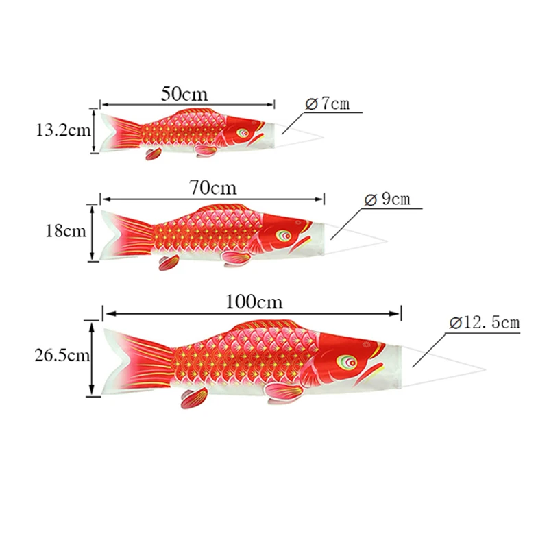 50/70/100 см японский коинобори воздушный змей «Карп» ветрового стекла стример рыбы пиратский флаг, воздушный змей многоцветный Ветроуказатель в форме рыбы Карп ветер носок, флаг подарки