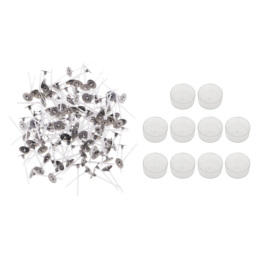 200x Pre-waxed Candle Wicks and 10x Plastic Round Tealight Cup Candle Mold