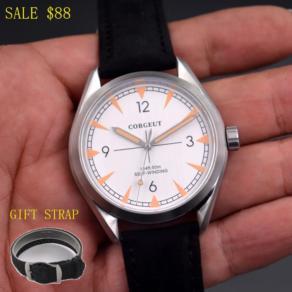 

Corgeut 41mm Automatic Sapphire Crystal Date Men's Watch White Dial A01