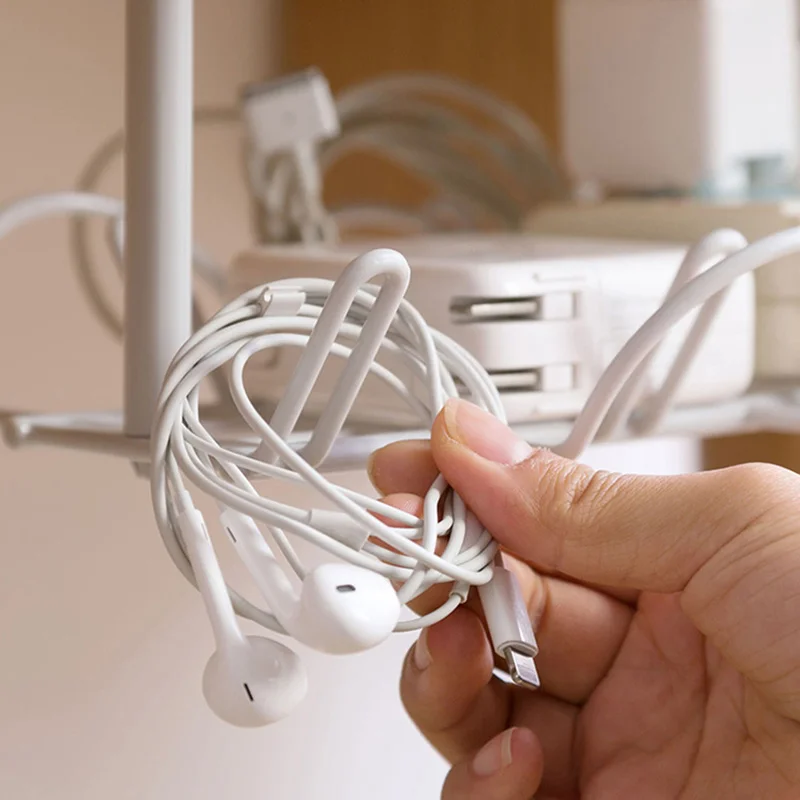 1PCS ABS Cable Rack Self Adhesive Holder Socket Storage Strong with Hanging Basket Table Bottom Shelf Management Kitchen Tidy White