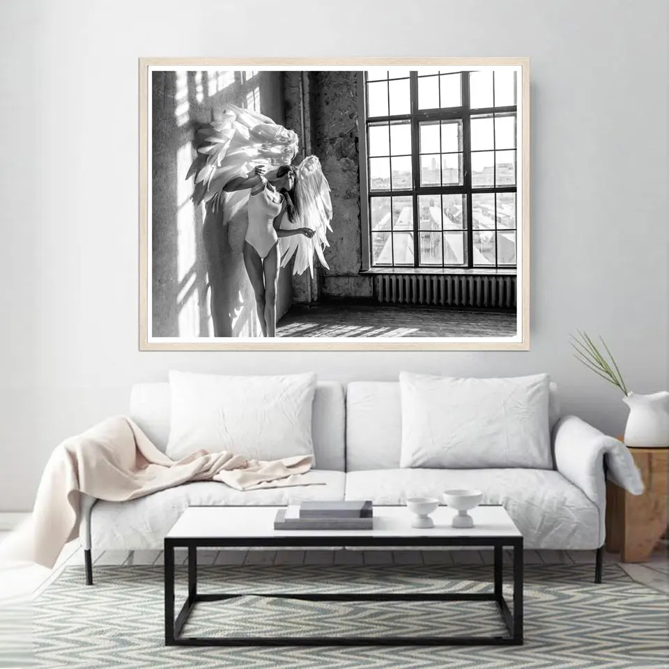 Черно-белые оконные принты ангела плакаты скандинавские фотографии художественная живопись на холсте Современные настенные картины для декора гостиной