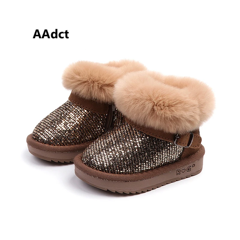 

AAdct Fashion rabbit hair sequins snow boots for little girls Fashion warm little kids boots 2018 Winter shinning baby boots