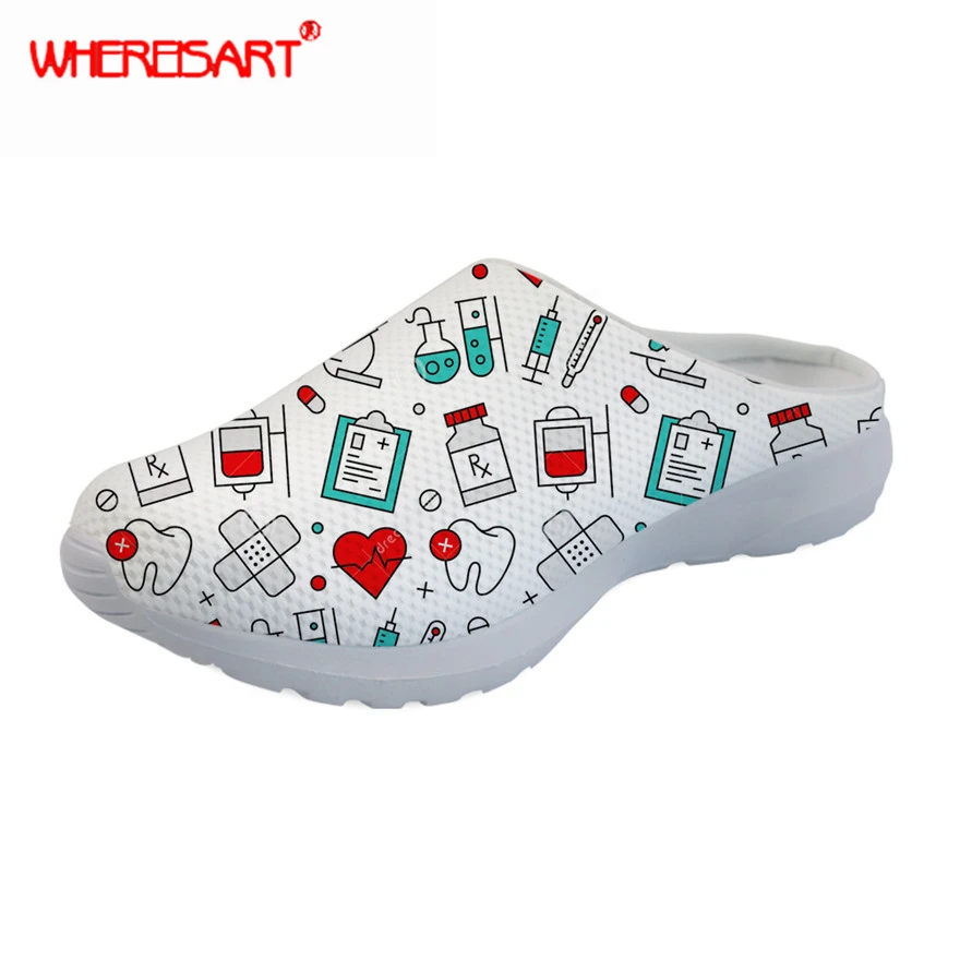 

WHEREISART 2019 Women Summer Mesh Sandals Platform Female Nurse Medicine Print Breathable Slippers Loafers Ladies Beach Shoes