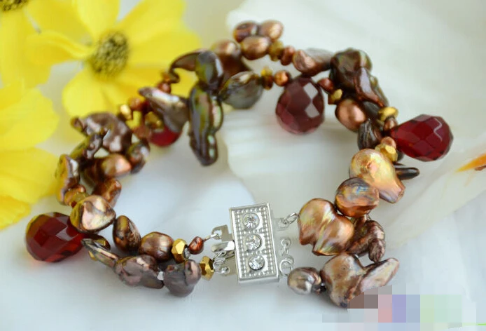 

FREE SHIPPING>>>@@ 0828 2row 8" DENS biwa tail freshwater pearl bracelet