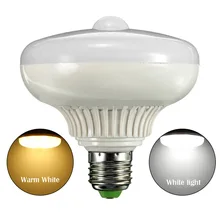 Capteur de mouvement PIR LED E27 12W, longue durée de vie, économie d'énergie automatique, lampe Globe ampoule pour capteur de lumière extérieur/intérieur, chaud/blanc