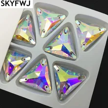 Прозрачный цвет 12 мм 16 мм 22 мм стекло кристалл три угла пришить стразы 3 отверстия шитье на камне DIY украшения для одежды камень
