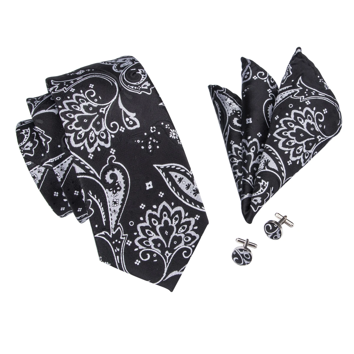SN-1599 Здравствуйте на новый классический черный цветочный шейный платок шелковая гравита Ханки Запонки Набор для Для мужчин капли