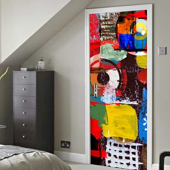 

3d Door Sticker Mural Art Wallpaper Graffiti Oil Painting Pattern Removable Room Posters Wall Home Gate Renovation Stickers