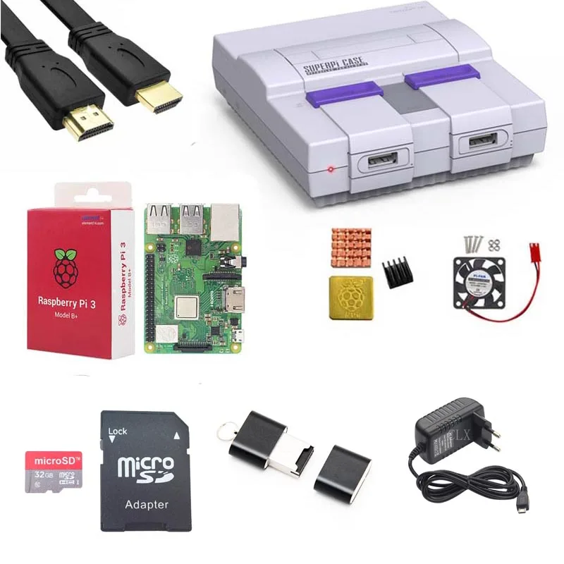 Retroflag SUPERPi CASE-U NESPi Case+ Raspberry Pi 3 Model B/B+ Kits +5V 3A Power+ Heat Sink+fan+HDM