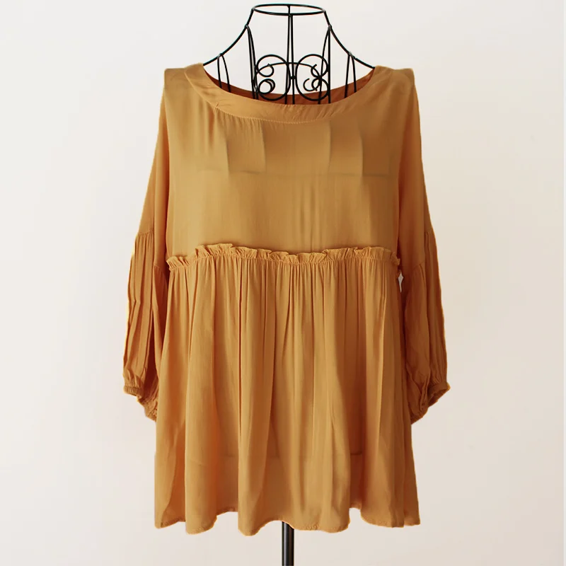 Plus Size 5XL Ruffled White Tunic Women Soft Blouse 2019 Half Lantern Sleeve Solid O-neck Loose Summer Female Tops Lady Blouses
