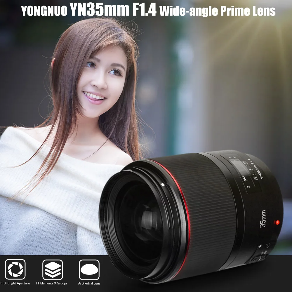 Светодиодная лампа для видеосъемки YONGNUO YN35MM F1.4 объектив Стандартный Широкий формат объектив с фиксированным фокусным расстоянием для Canon яркий группа перфорированных DSLR Камера объектив для 5DIV 80D 760D 7D MARK II